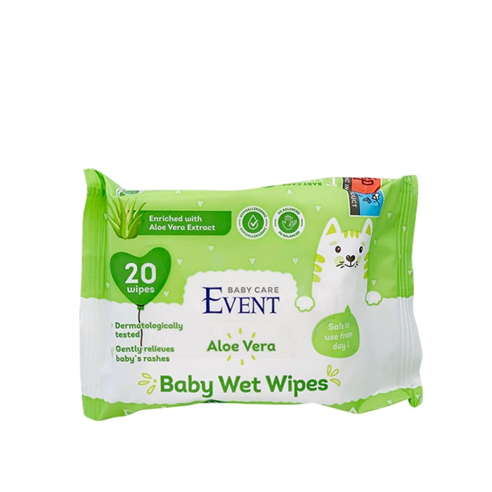 МОКРИ КЪРПИ ЕВЕНТ БЕБЕ С ЕКСТРАКТ ОТ АЛОЕ ВЕРА 20 броя / EVENT BABY WET WIPES WITH ALOE VERA EXTRACT