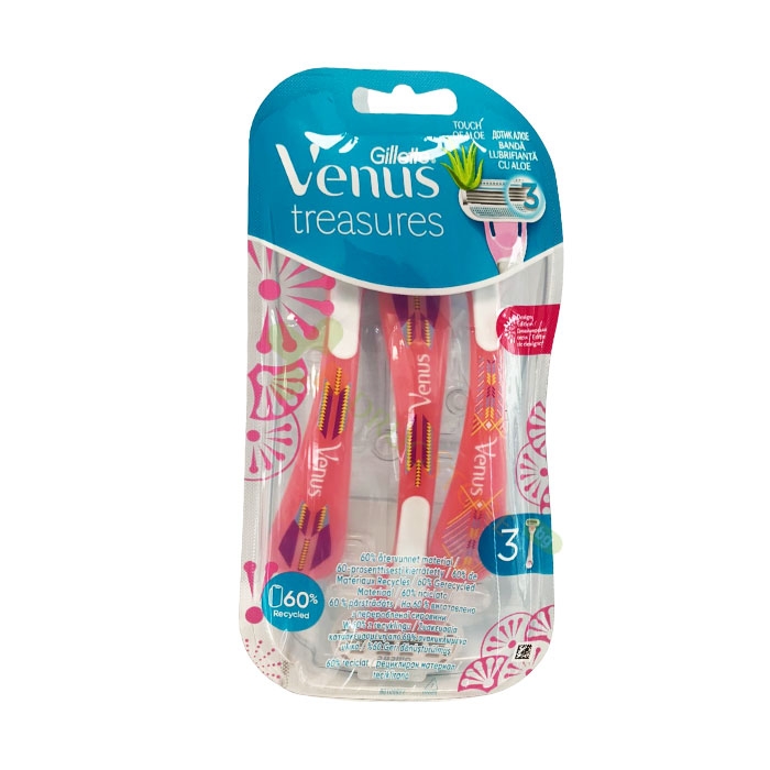 ЖИЛЕТ ВИЙНЪС TREASURES САМОБРЪСНАЧКА РОЗОВА С 3 НОЖЧЕТА 3 броя / PROCTER &amp; GAMBLE GILLETTE VENUS TREASURES 3 BLADES