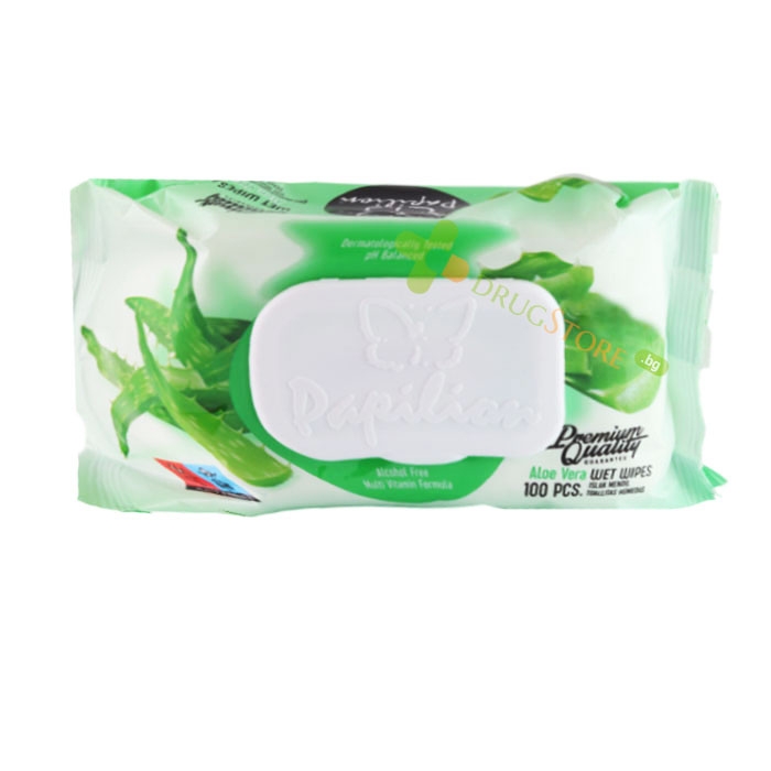 МОКРИ КЪРПИ ПАПИЛИОН С АЛОЕ ВЕРА 100 броя / PAPILION WET WIPES ALOE