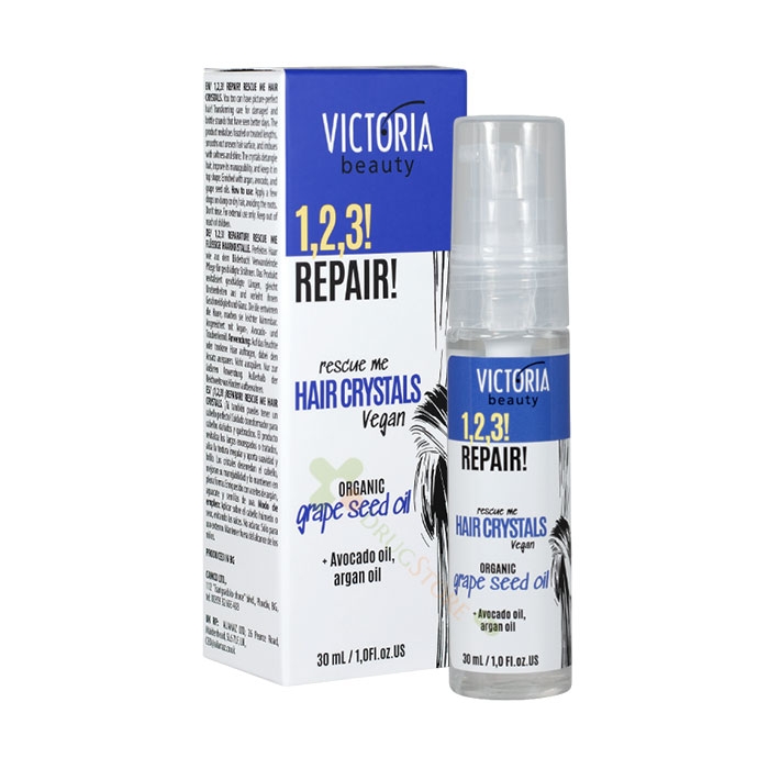 ТЕЧНИ КРИСТАЛИ REPAIR 1,2,3 ЗА КОСА С ГРОЗДОВО СЕМЕ 30 мл / VICTORIA BEAUTY 1,2,3 REPAIR HAIR CRYSTALS WITH GRAPE SEED OIL