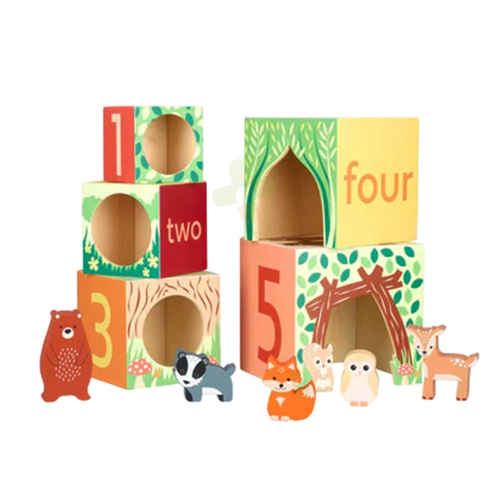 ДЪРВНИ КУБЧЕТА ГОРСКИ ЖИВОТНИ СОРТЕР / ORANGE TREE TOYS WOODLAND STACKING CUBES