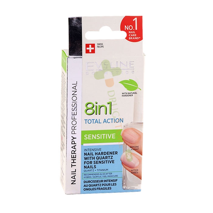 ЕВЕЛИН КОЗМЕТИКС ИНТЕНЗИВЕН ЗАЗДРАВИТЕЛ ЗА НОКТИ 12 мл / EVELINE COSMETICS NAIL THERAPY PROFESSIONAL TOTAL ACTION SENSITIVE