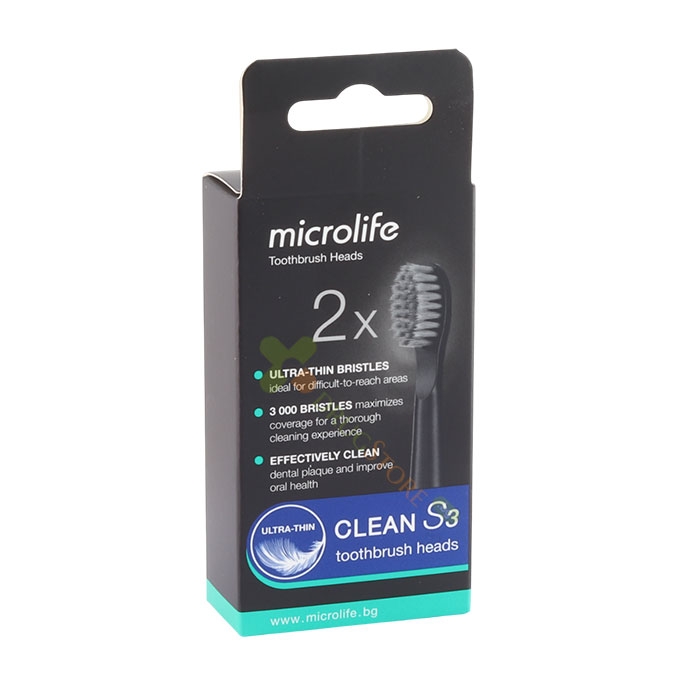НАКРАЙНИК ЗА ЕЛЕКТРИЧЕСКА ЧЕТКА ЗА ЗЪБИ МИКРОЛАЙФ CLEAN S3 СОФТ 2 броя / MICROLIFE CLEAN S3 TOOTHBRUSH HEADS SOFT