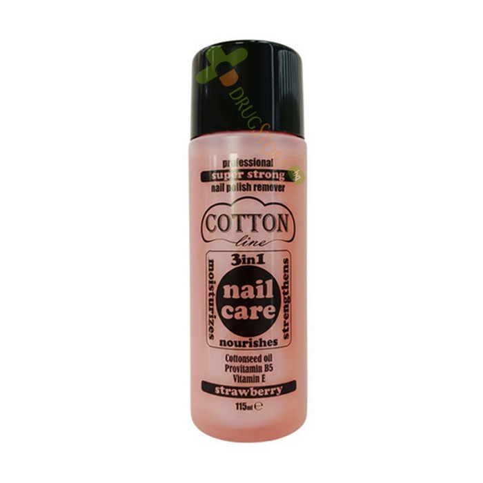 ЛАКОЧИСТИТЕЛ COTTON LINE 3 в 1 С АЦЕТОН АРОМАТ ЯГОДА 115 мл / COTTON LINE SUPER STRONG NAIL POLISH REMOVER 3 in 1 STRAWBERRY
