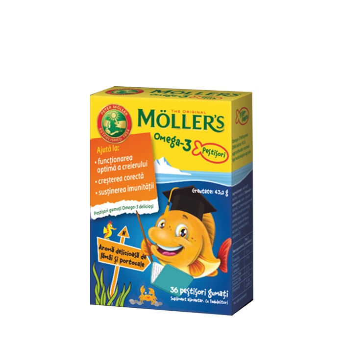 МЬОЛЕРС ОМЕГА 3 желирани таблетки 36 броя ПОРТОКАЛ / MOELLERS OMEGA 3 jelly fish ORANGE