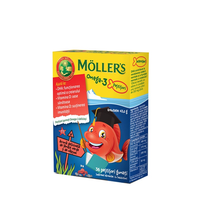 МЬОЛЕРС ОМЕГА 3 желирани таблетки 36 броя ЯГОДА / MOELLERS OMEGA 3 jelly fish STRAWBERRY
