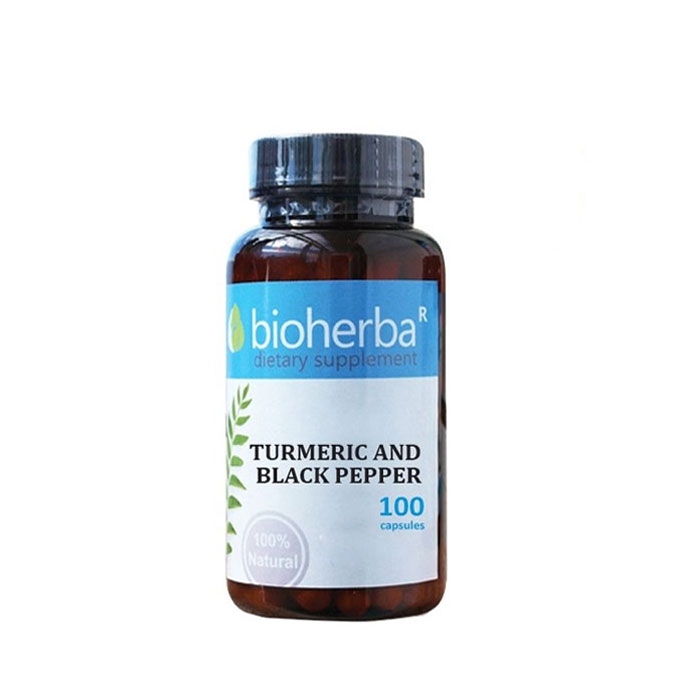 БИОХЕРБА КУРКУМА И ЧЕРЕН ПИПЕР капсули 360 мг. 100 броя / BIOHERBA TURMERIC AND BLACK PEPPER
