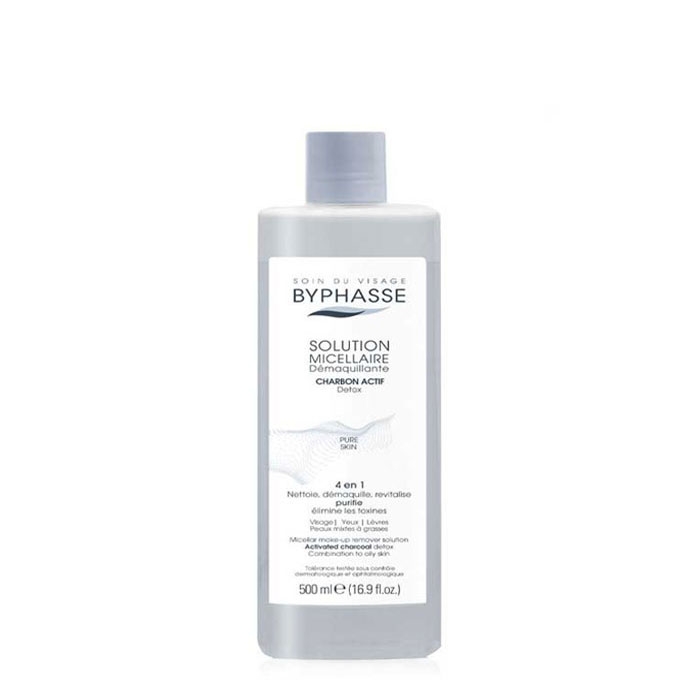 МИЦЕЛАРНА ВОДА С АКТИВЕН ВЪГЛЕН 500 мл. / BYPHASSE MICELLAR MAKE-UP REMOVER SOLUTION ACTIVATED CARCOAL