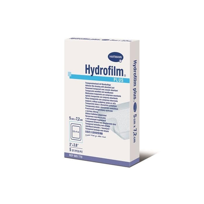 ХАРТМАН ХИДРОФИЛМ ПЛЮС ПРЕВРЪЗКА 5 см. х 7.2 см. 5 броя / HARTMANN HYDROFILM PLUS ADHESIVE FILM DRESSING