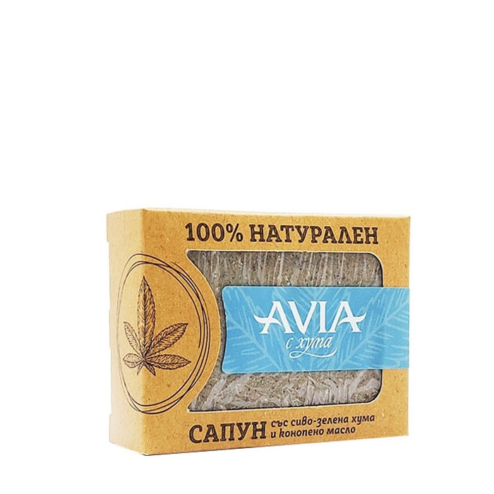 НАТУРАЛЕН САПУН СЪС СИВО-ЗЕЛЕНА ХУМА И КОНОПЕНО МАСЛО 110 гр. / AVIA NATURAL SOAP WITH GRAY-GREEN CLAY AND HEMP OIL