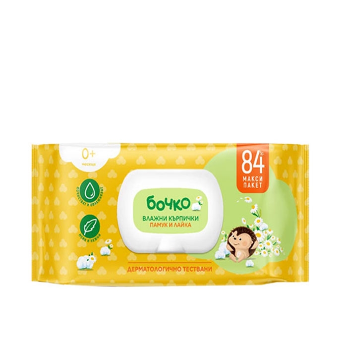МОКРИ КЪРПИ С КАПАК ПАМУК И ЛАЙКА БОЧКО 84 броя / BOCHKO WET WIPES WITH LID COTTON AND CHAMOMILLA