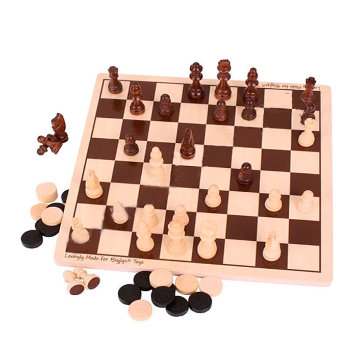 ДЪРВЕНА ИГРА 2 В 1 - ШАХ И ТАБЛА БИГДЖИГС / BIGJIGS TOYS DRAUGHTS AND CHESS SET