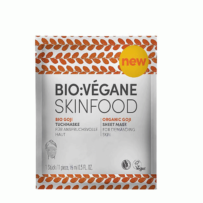 БИО ВЕГАН СКИН ФУУД ГОДЖИ ЛИСТ- МАСКА ЗА ЛИЦЕ ЗА СМЕСЕНА КОЖА 16 мл. / BIO VEGANE SKINFOOD SHEET MASK ORGANIC GOJI FOR DEMANDING SKIN