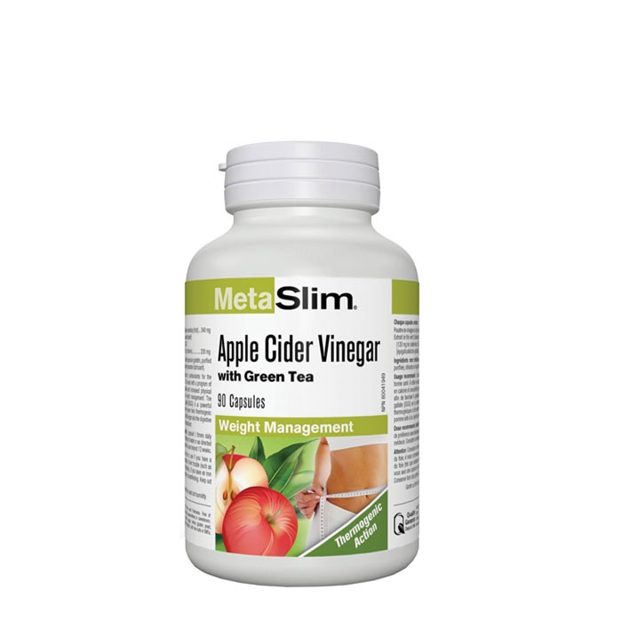МЕТАСЛИМ ЯБЪЛКОВ ОЦЕТ + ЗЕЛЕН ЧАЙ капсули 90 броя / WEBBER NATURALS METASLIM APPLE CIDER VINEGAR WITH GREEN TEA