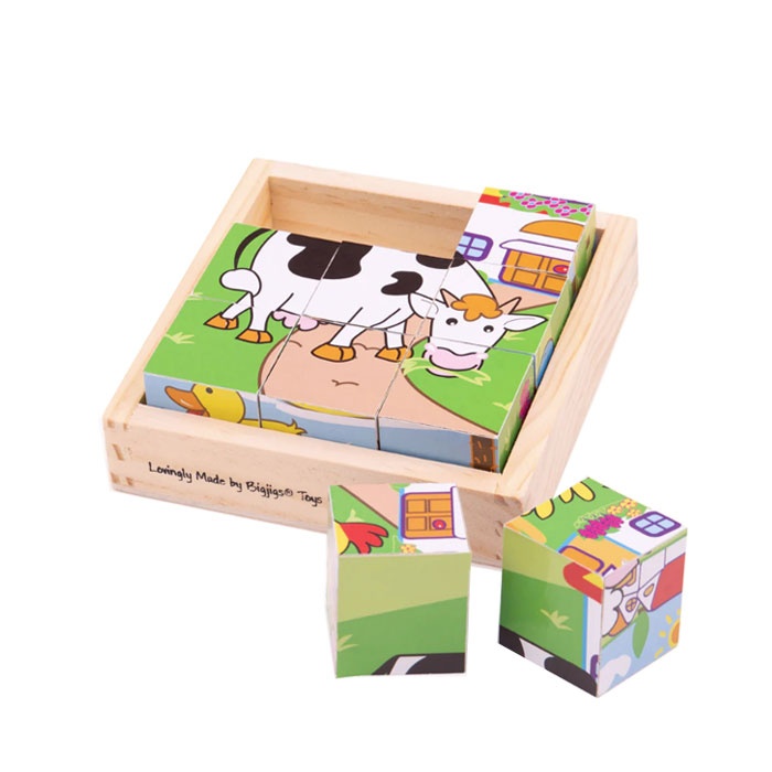 ДЪРВЕНИ КУБЧЕТА ПЪЗЕЛ С ЖИВОТНИ БИГДЖИГС / BIGJIGS TOYS ANIMAL CUBE PUZZLE