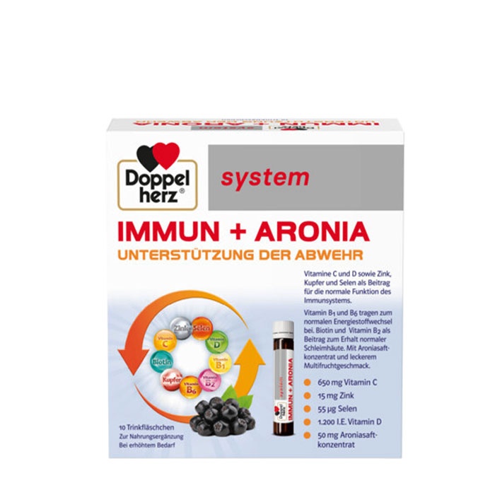 ДОПЕЛХЕРЦ СИСТЕМ ИМУН + АРОНИЯ + ВИТАМИН C флакони 650 мг. 10 броя / DOPPEL HERZ IMMUN + ARONIA + VITAMIN C
