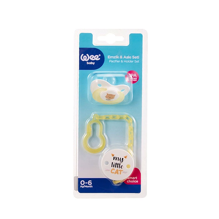 УИ БЕЙБИ КОМПЛЕКТ ЗАЛЪГАЛКА С ВЕРИЖКА 0-6 месеца №1 371 1 брой / WEE BABY PACIFIER &amp; HOLDER SET 0-6 m №1 371