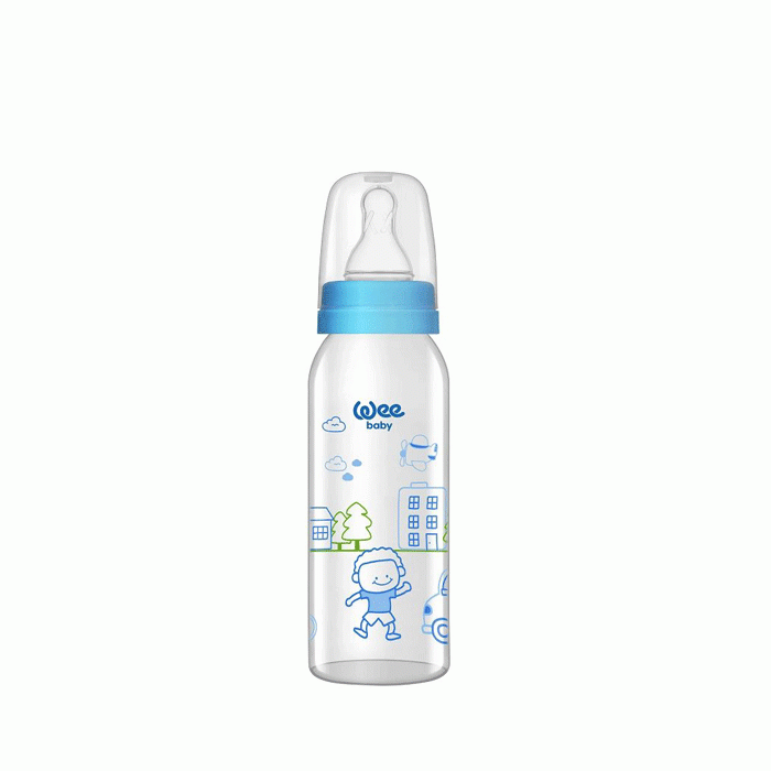 УИ БЕЙБИ СТЪКЛЕНО ТЕРМОУСТОЙЧИВО ШИШЕ С БИБЕРОН 250 мл. 0 - 6 месеца / WEE BABY HEAT RESISTANT GLASS FEEDING BOTTLE 0-6 month