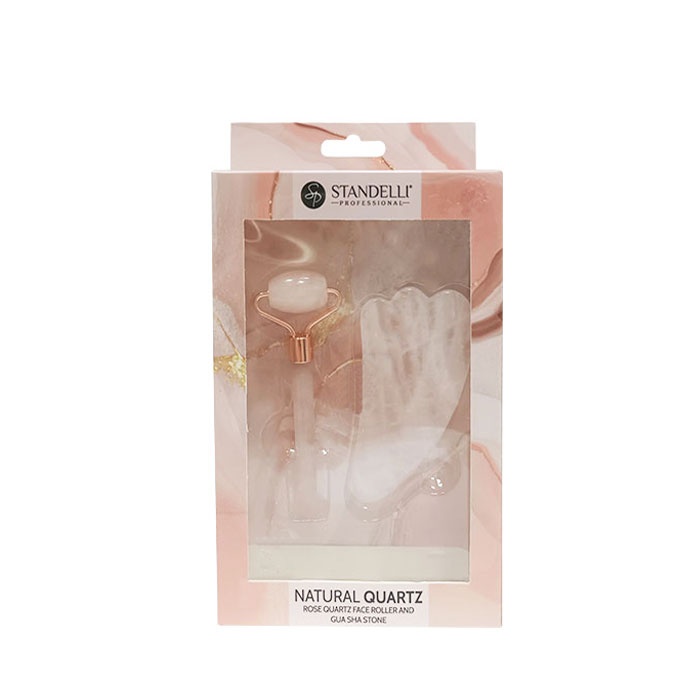 КОМПЛЕКТ С РОЛЕР ЗА ЛИЦЕ &amp; КАМЪК ГУА ША ОТ РОЗОВ КВАРЦ / STANDELLI PINK QUARTZ FACE ROLLER AND GUA SHA STONE