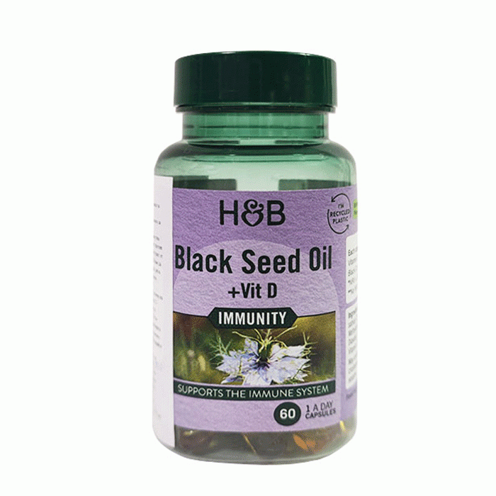 МАСЛО ОТ СЕМЕ НА ЧЕРЕН КИМИОН + ВИТАМИН D капсули 60 броя / HOLLAND &amp; BARRETT BLACK SEED OIL + VITAMIN D