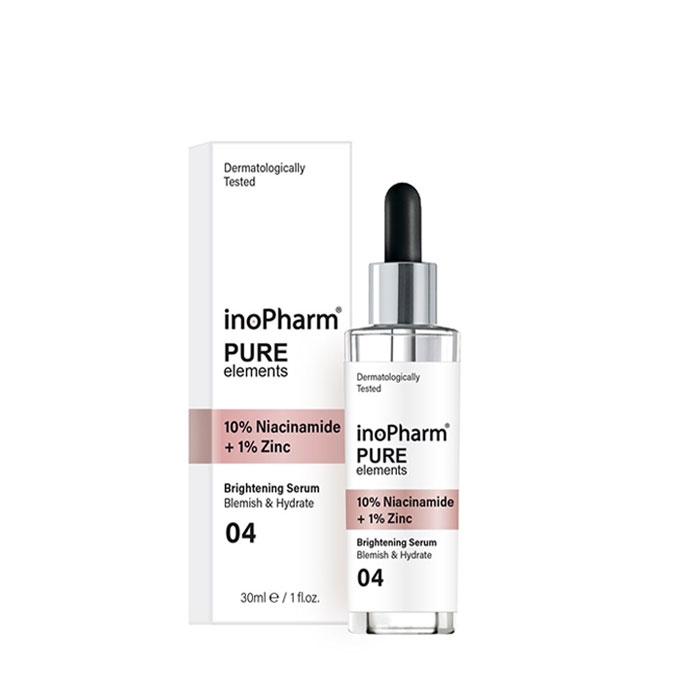 ИНОФАРМ ПЮР ЕЛЕМЕНТС СЕРУМ ЗА ЛИЦЕ С 10% НИАЦИНАМИД + 1% ЦИНК 30 мл / INOPHARM PURE ELEMENTS 10% NIACINAMIDE + 1% ZINC BRIGHTENING SERUM