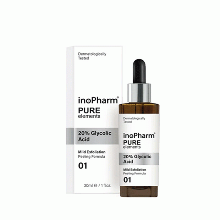 ИНОФАРМ ПЮР ЕЛЕМЕНТС ПИЛИНГ ЗА ЛИЦЕ С 20% ГЛИКОЛОВА КИСЕЛИНА 30 мл / INOPHARM PURE ELEMENTS 20% GLYCOLIC ACID PEELING FORMULA