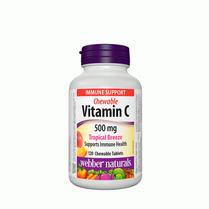 ВИТАМИН C с вкус на тропически плодове 500 мг дъвчащи таблетки 120 броя / WEBBER NATURALS VITAMIN C TROPICAL BREEZE
