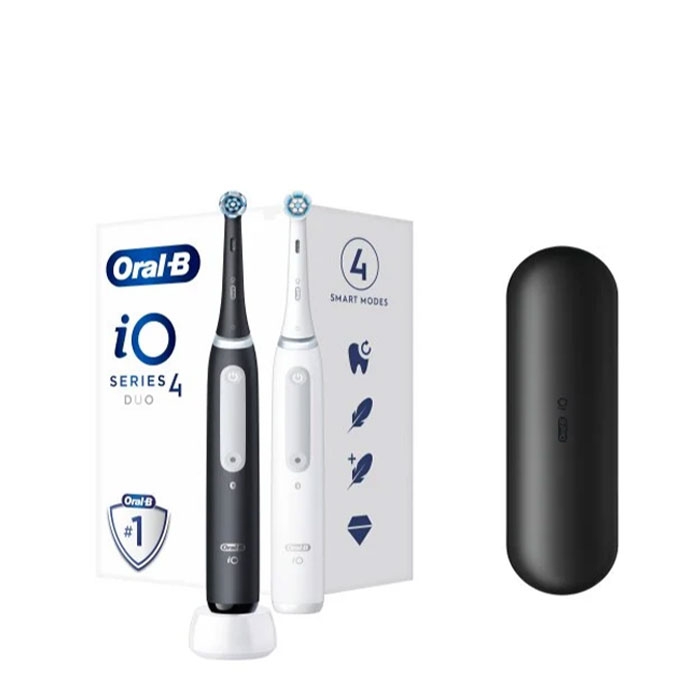 КОМПЛЕКТ ЕЛЕКТРИЧЕСКИ ЧЕТКИ ЗА ЗЪБИ ОРАЛ Б iO 4 ЧЕРНА + БЯЛА / ORAL B SPECIAL PACK ELECTRIC TOOTHBRUSHES iO 4