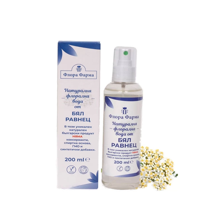 ФЛОРА ФАРМА НАТУРАЛНА ФЛОРАЛНА ВОДА ОТ БЯЛ РАВНЕЦ 200 мл. / FLORA PHARMA NATURAL FLORAL WATER FROM WHITE YARROW