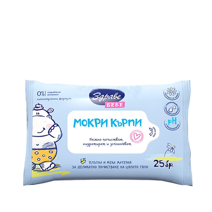 МОКРИ КЪРПИ ЗДРАВЕ БЕБЕ 25 броя / AROMA ZDRAVE BABY WET WIPES ...