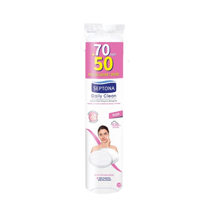 СЕПТОНА ДЕЙЛИ КЛИЙН ДУО КОЗМЕТИЧНИ ТАМПОНИ 70 + 50 броя / AROMA SEPTONA DAILY CLEAN DUO COTTON PADS