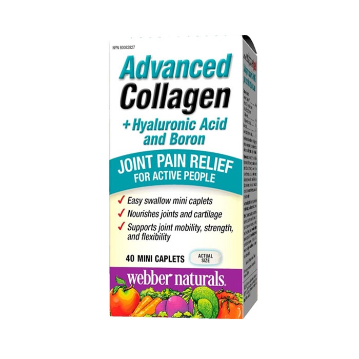 КОЛАГЕН + ХИАЛУРОНОВА КИСЕЛИНА + БОР мини каплети 40 броя / WEBBER NATURALS COLLAGEN + HYALURONIC ASID + BORON