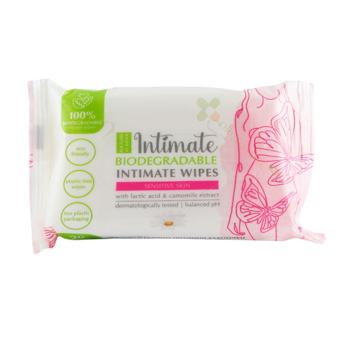 БИОРАЗГРАДИМИ ИНТИМНИ МОКРИ КЪРПИ AGIVA ЛАЙКА 20 броя / NATURE OF AGIVA INTIMATE BIODEGRADABLE INTIMATE WIPES WITH LACTIC ACID &amp; CHAMOMILE EXTRACT