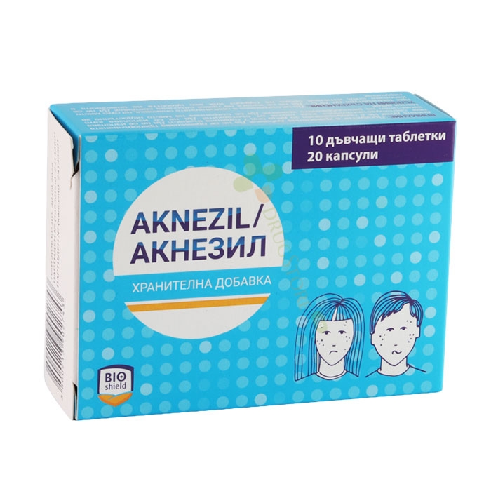 АКНЕЗИЛ дъвчащи таблетки 10 броя + капсули 20 броя / BIOSHIELD AKNEZIL chewable tablets+capsules