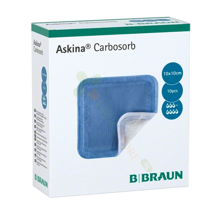 АСКИНА КАРБОСОРБ АБСОРБИРАЩА ПРЕВРЪЗКА ЗА РАНА 10 см / 10 см 10 броя / B.BRAUN ASKINA CARBSORB 10 sm / 10 sm
