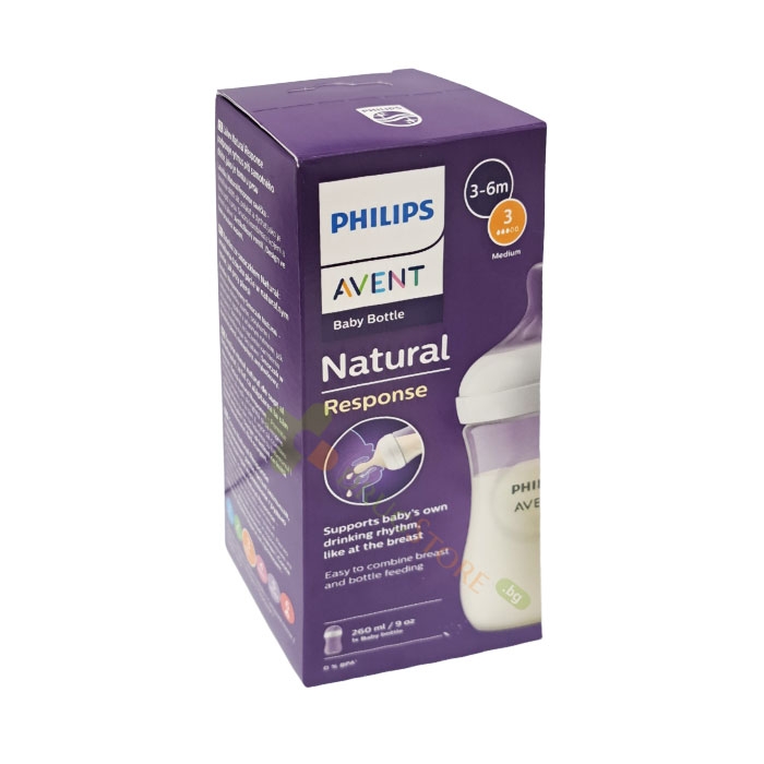 АВЕНТ ШИШЕ НАТУРАЛ RESPONSE 260 мл + БИБЕРОН 3-6 м / AVENT BABY BOTTLE NATURAL RESPONSE