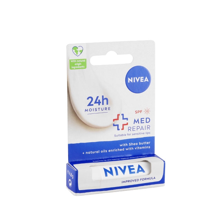НИВЕА ПОДХРАНВАЩ БАЛСАМ ЗА УСТНИ МЕД РИПЕЪР 4.8 г / NIVEA LIP BALM MED PROTECTION