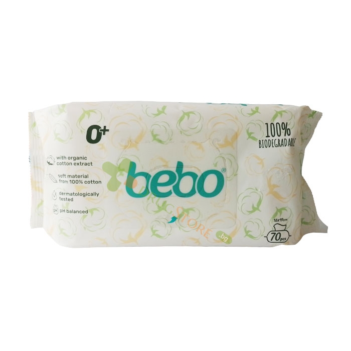 БЕБО БИОРАЗГРАДИМИ МОКРИ КЪРПИ С ЕКСТРАКТ ОТ ПАМУК 70 броя / BEBO BIODEGRADABLE WET WIPES WITH COTTON EXTRACT