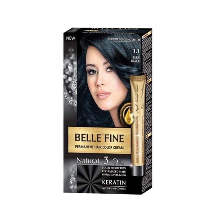 БЕЛ ФАЙН БОЯ ЗА КОСА 1.1 СИНЬО ЧЕРЕН / BELLE`FINE PERMANENT HAIR COLOR CREAM 1.1 BLUE BLACK