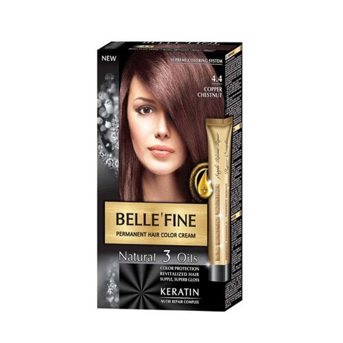 БЕЛ ФАЙН БОЯ ЗА КОСА 4.4 МЕДЕН КЕСТЕН / BELLE`FINE PERMANENT HAIR COLOR CREAM 4.4 COPPER CHESTNUT
