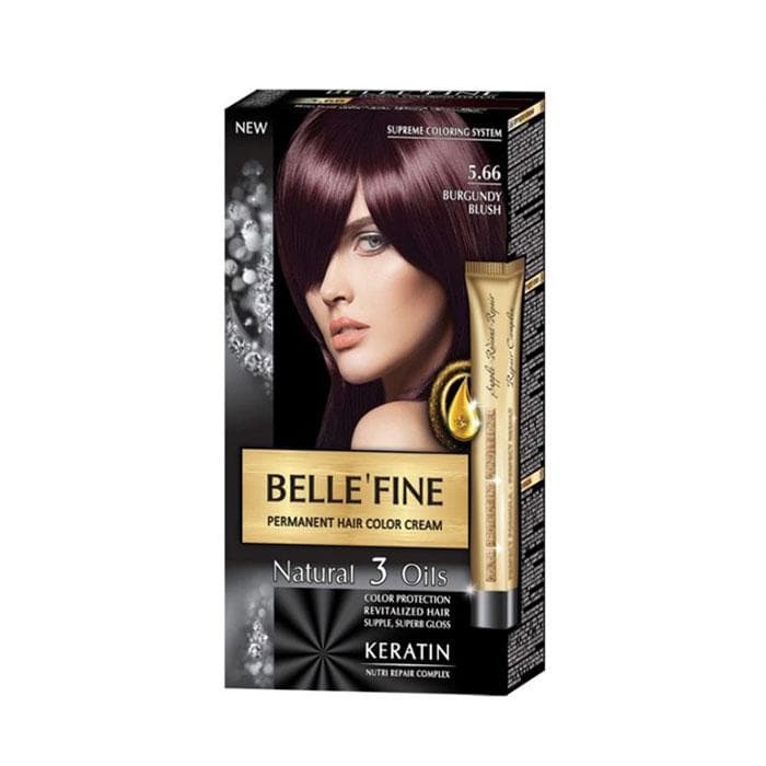 БЕЛ ФАЙН БОЯ ЗА КОСА 5.66 БУРГУНДОВО ЧЕРВЕНО / BELLE`FINE PERMANENT HAIR COLOR CREAM 5.66 BURGUNDY BLUSH