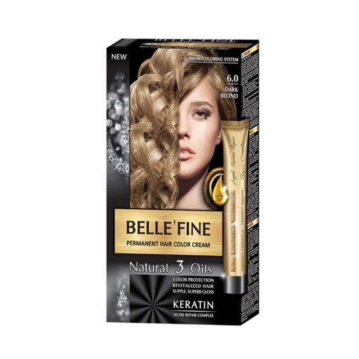 БЕЛ ФАЙН БОЯ ЗА КОСА 6.0 ТЪМНО РУС / BELLE`FINE PERMANENT HAIR COLOR CREAM 6.0 DARK BLOND