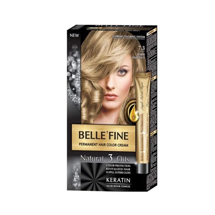 БЕЛ ФАЙН БОЯ ЗА КОСА 7.3 ТОПЪЛ ЛЕШНИК / BELLE`FINE PERMANENT HAIR COLOR CREAM 7.3 WARM HAZELNUT