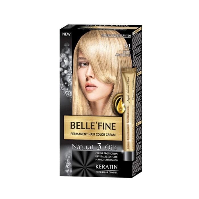БЕЛ ФАЙН БОЯ ЗА КОСА 8.1 СВЕТЪЛ ПЕПЕЛНО РУС / BELLE`FINE PERMANENT HAIR COLOR CREAM 8.1 LIGHT ASH BLOND