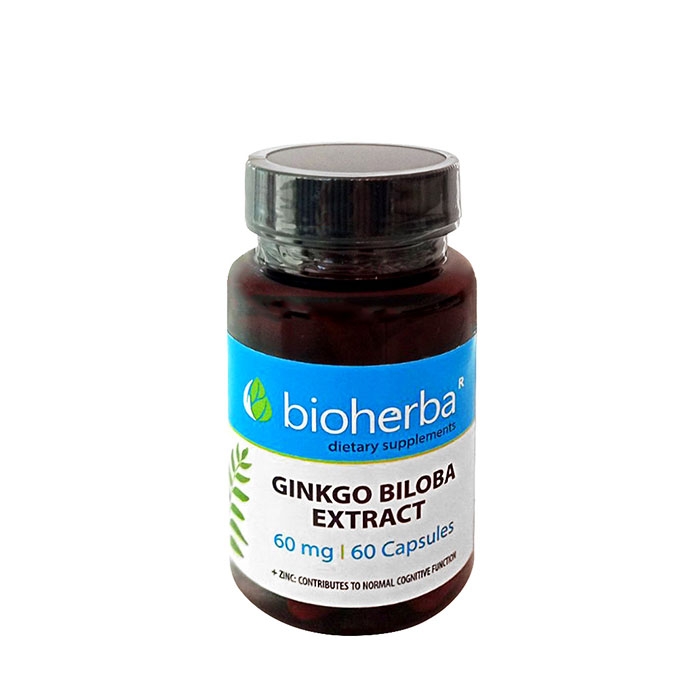 БИОХЕРБА ГИНКО БИЛОБА ЕКСТРАКТ + ЦИНК капсули 60 броя / BIOHERBA GINKGO ...