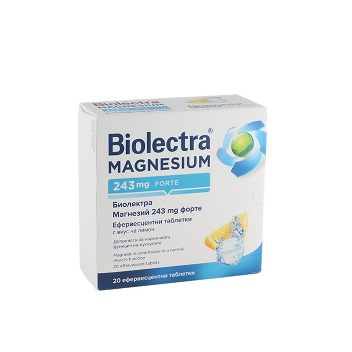 БИОЛЕКТРА МАГНЕЗИЙ ФОРТЕ ЛИМОН ефервесцентни таблетки 20 броя / HERMES BIOLECTRA MAGNESIUM FORTE LEMON