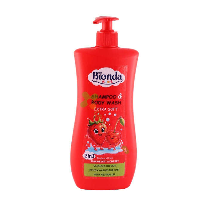 ШАМПОАН И ДУШ 2 В 1 ЯГОДА И ЧЕРЕША 500 мл / BIONDA KIDS SHAMPOO &amp; BODY WASH EXTRA SOFT STRAWBERRY AND CHERRY