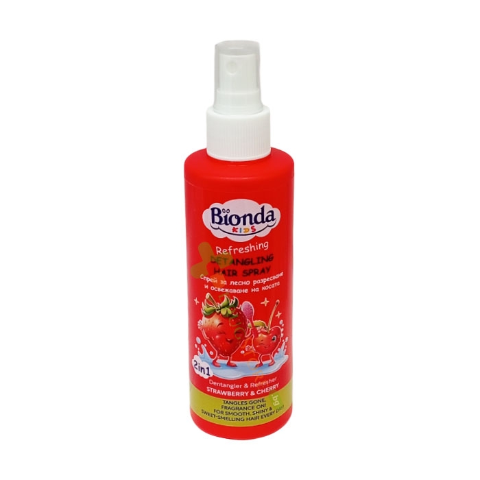 СПРЕЙ ЗА ЛЕСНО РАЗРЕСВАНЕ С АРОМАТ НА ЯГОДА И ЧЕРЕША 200 мл / BIONDA KIDS DETANGLING HAIR SPRAY STRAWBERRY &amp; CHERRY