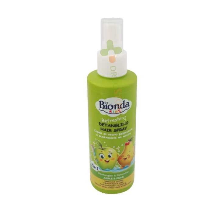 СПРЕЙ ЗА ЛЕСНО РАЗРЕСВАНЕ ЯБЪЛКА И КРУША 200 мл / BIONDA KIDS REFRESHING DETANGLING HAIR SPRAY APPLE &amp; PEAR