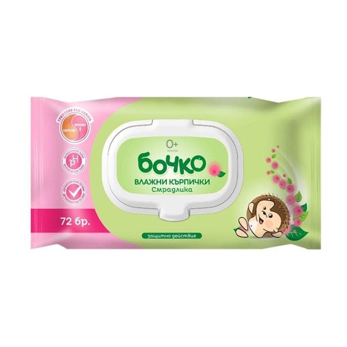 ВЛАЖНИ КЪРПИЧКИ С ЕКСТРАКТ ОТ СМРАДЛИКА БОЧКО капак 72 броя / BOCHKO WET WIPES SMOKE TREE x 72